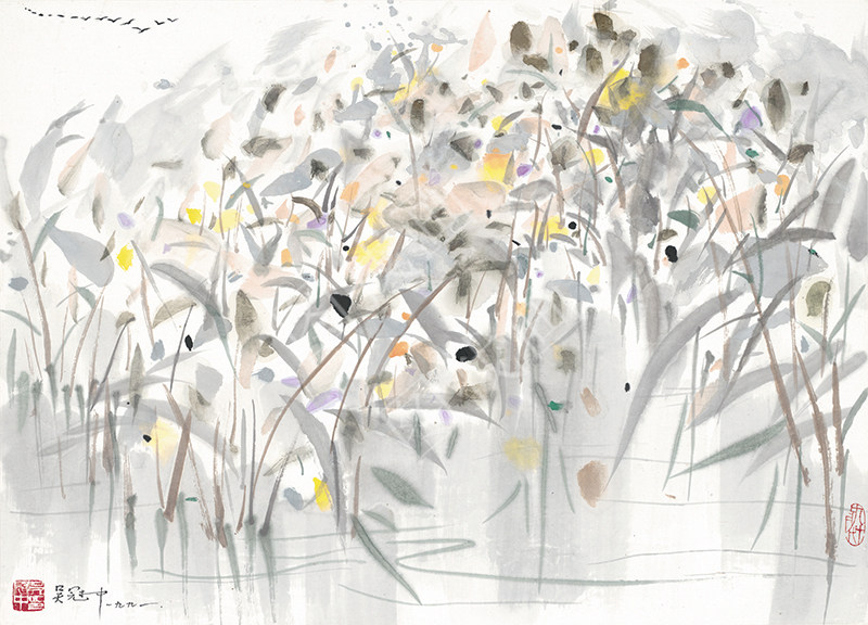 近现代 吴冠中 芦苇草 50x70cm
